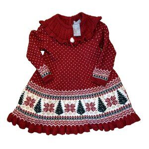 Tahari Girls Dress Size 24 months Beautiful Holiday red festive sweater dress